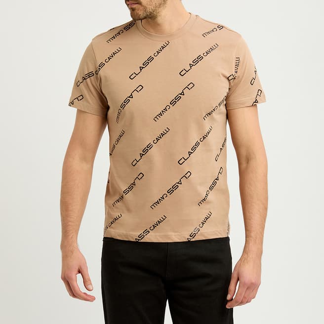 Cavalli Class Camel/Black Monogram Print T-Shirt