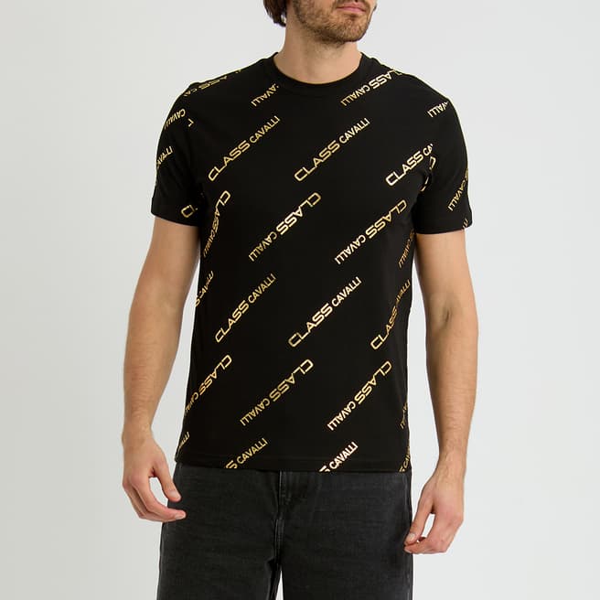 Cavalli Class Black/Gold Monogram Print T-Shirt