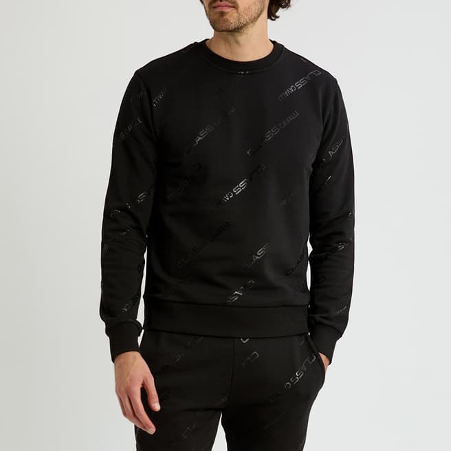 Cavalli Class Black/Black Monogram Print Fleece Sweatshirt
