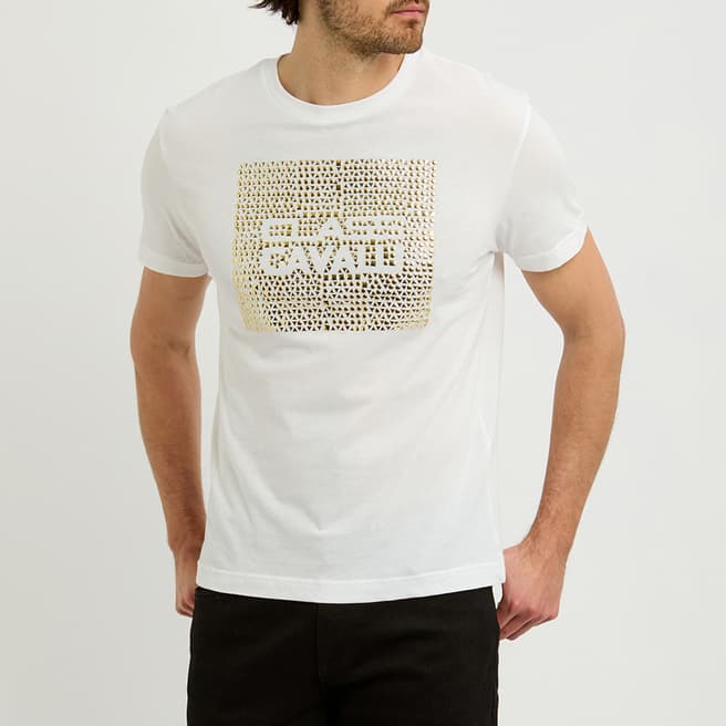 Cavalli Class White Embellished Logo Cotton T-Shirt