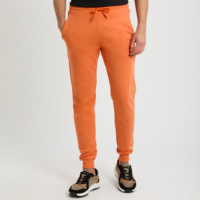Cavalli Class Orange Side Logo Cotton Fleece Joggers