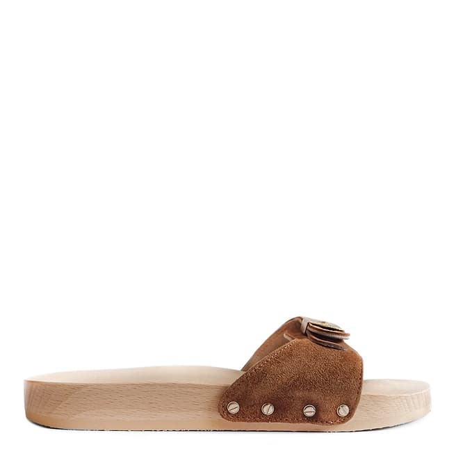 Scholl Brown Leather Pescura Flat Sandal