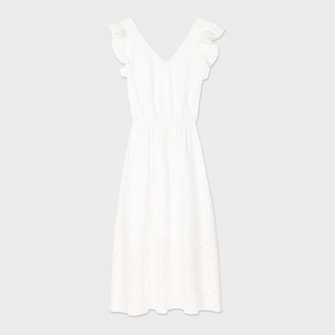 PAUL SMITH White V-Neck Cotton Dress