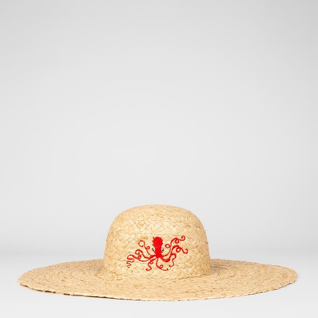 PAUL SMITH Tan Embroidered Straw Hat