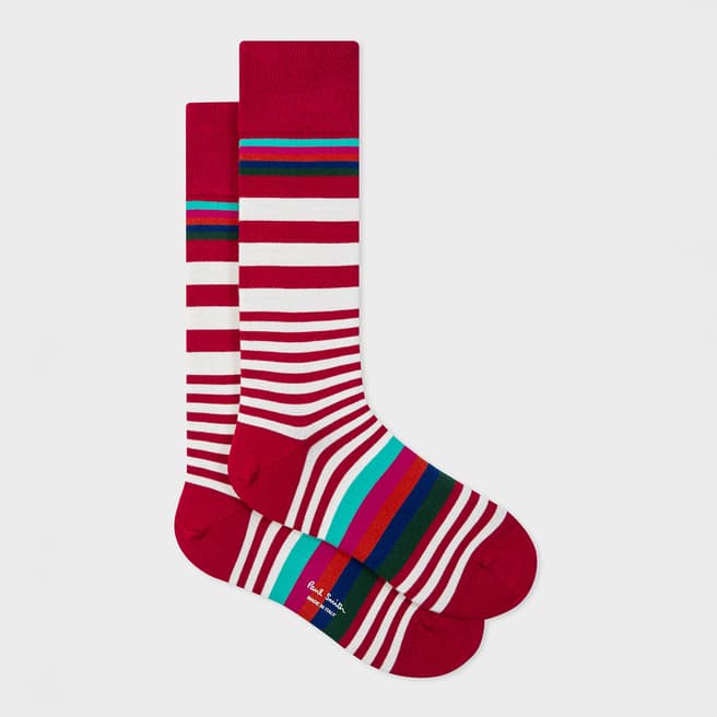 PAUL SMITH Red Will Stripe Cotton Blend Socks