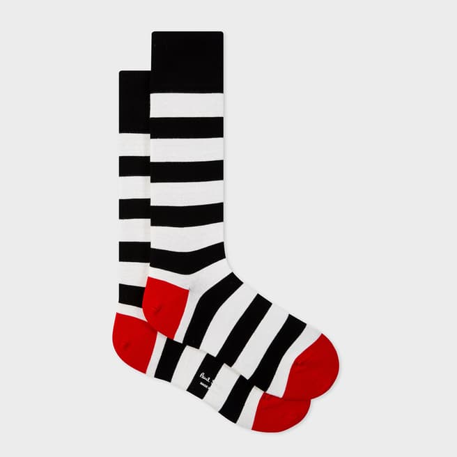 PAUL SMITH Black/White Winston Stripe Cotton Blend Socks