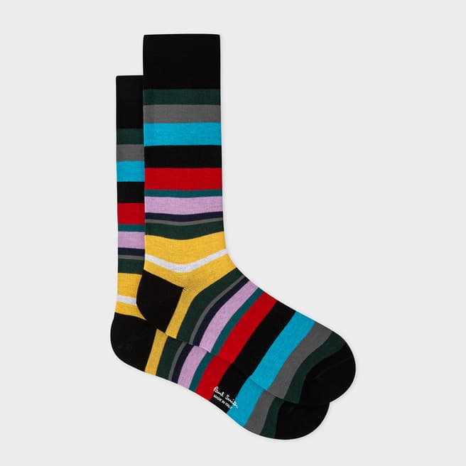 PAUL SMITH Black/Multi Yakov Stripe Cotton Blend Socks