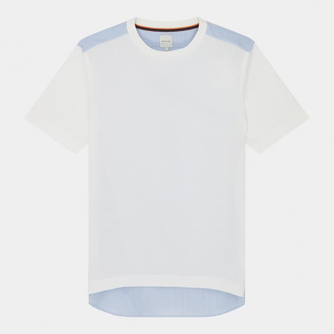 PAUL SMITH White/Blue Contrast Panel Cotton T-Shirt