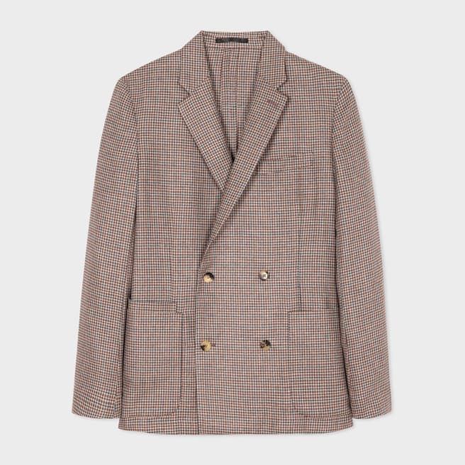 PAUL SMITH Brown Double Breasted Wool Silk Blend Blazer