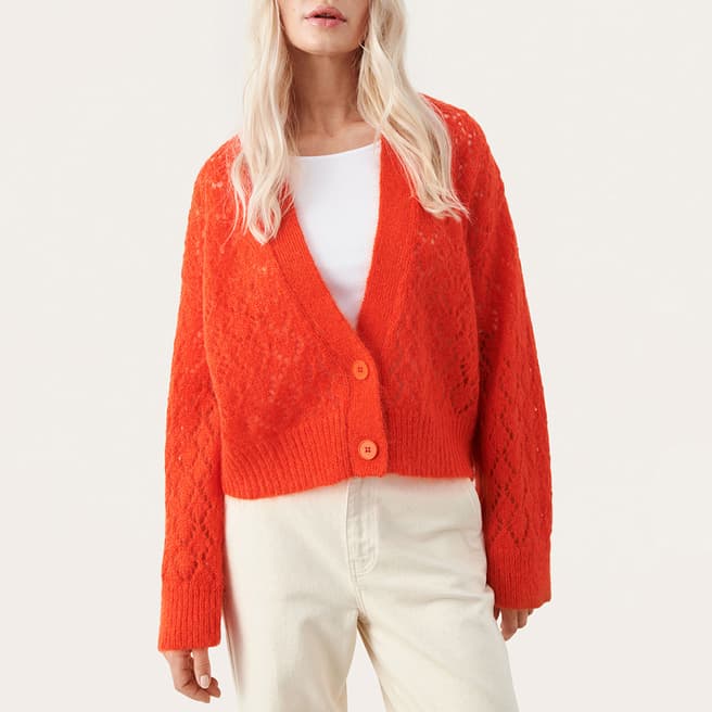 Part Two Orange Wool Blend Cardigan