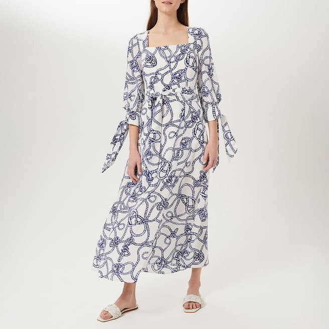 Hobbs London White/Blue Kasia Silk Dress