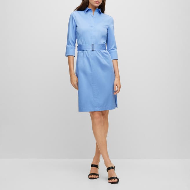 BOSS Blue Daliri Cotton Blend Shirt Mini Dress