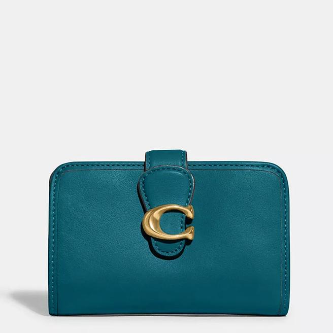 Coach Deep Turquoise Smooth Leather Tabby Medium Wallet
