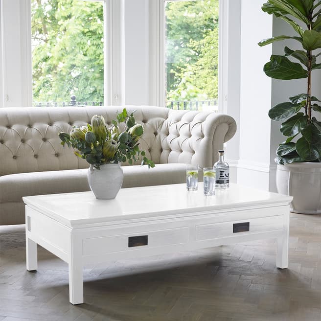 LOMBOK Canton Coffee Table with 4 drawers, White Ash