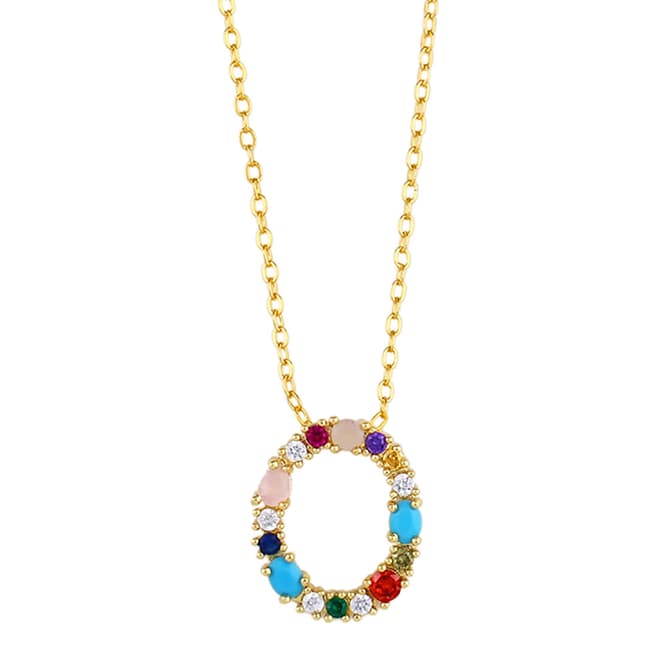 Arcoris Jewellery 18K Gold Plated Rainbow Gemstone "O" Pendant Necklace