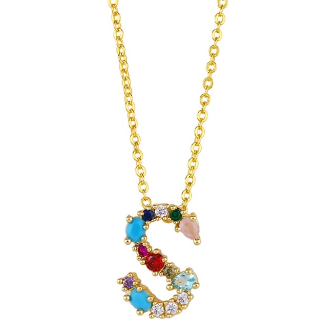 Arcoris Jewellery 18K Gold Plated Rainbow Gemstone "S" Pendant Necklace