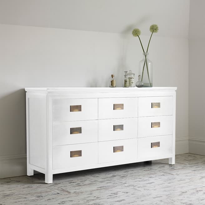 LOMBOK Canton Chest of 9 Drawers, White Ash