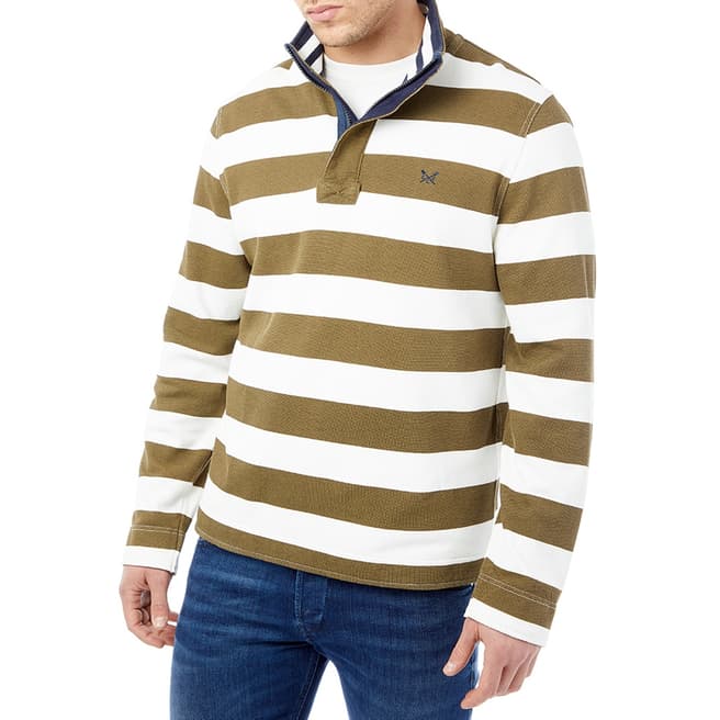 Crew Clothing Khaki Stripe Cotton Pique Half Zip Sweatshirt