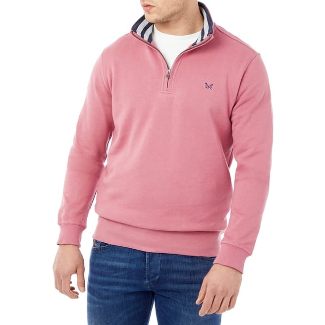 Crew Clothing Pink Cotton Half Zip Sweatshirt