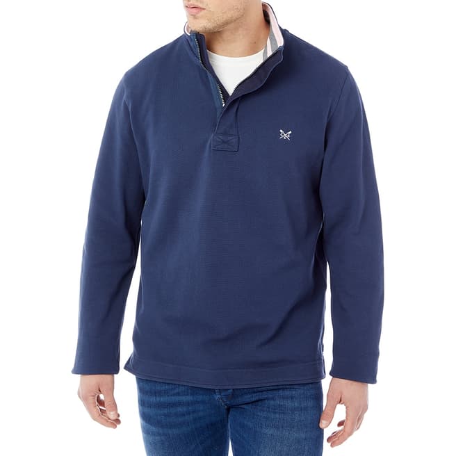 Crew Clothing Navy Cotton Pique Half Zip Sweatshirt