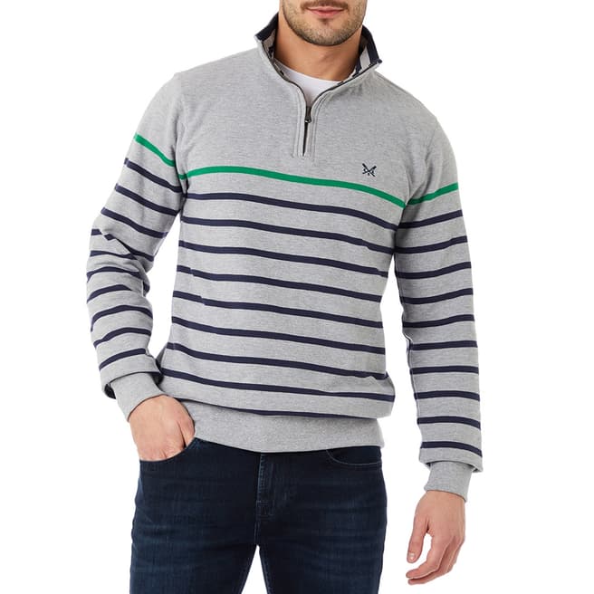 Crew Clothing Grey Striped Cotton Half Zip Sweatshirt
