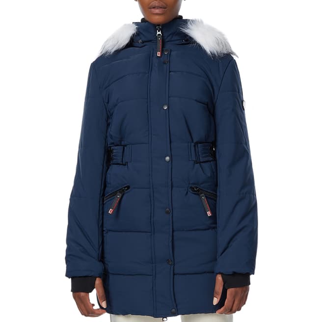 Geographical Norway Navy Faux Fur Hooded Parka
