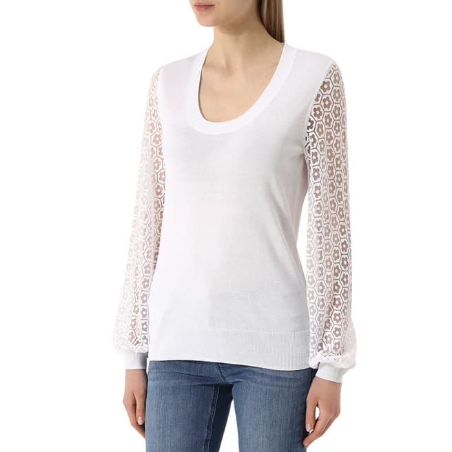 Michael Kors White Flower Burnout Sweater 