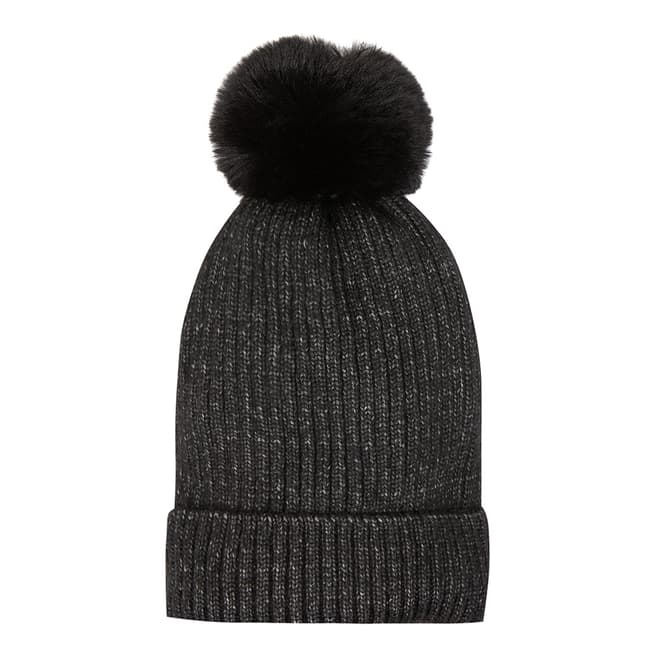 JayLey Collection Black Wool Blend Hat With Faux Fur Pom