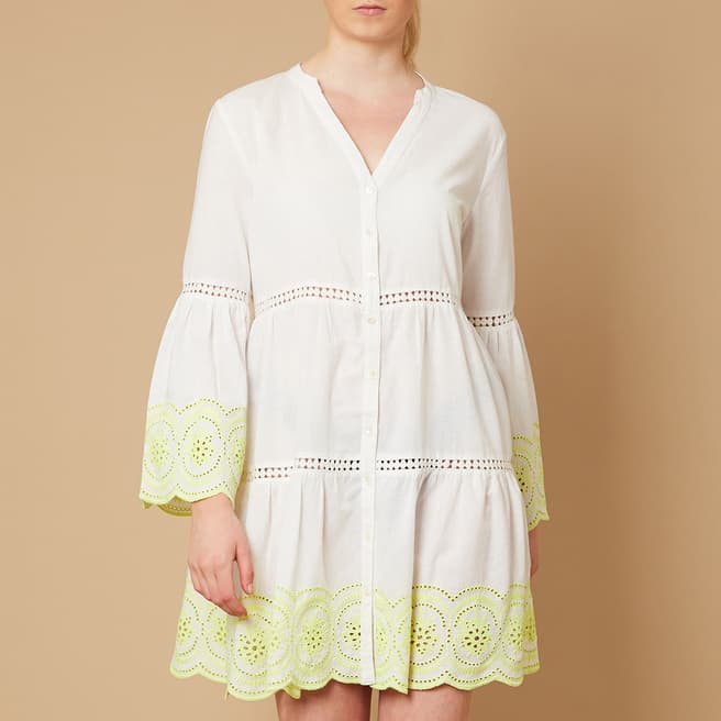 N°· Eleven White / Green Glow Cotton Broderie Anglaise Tunic