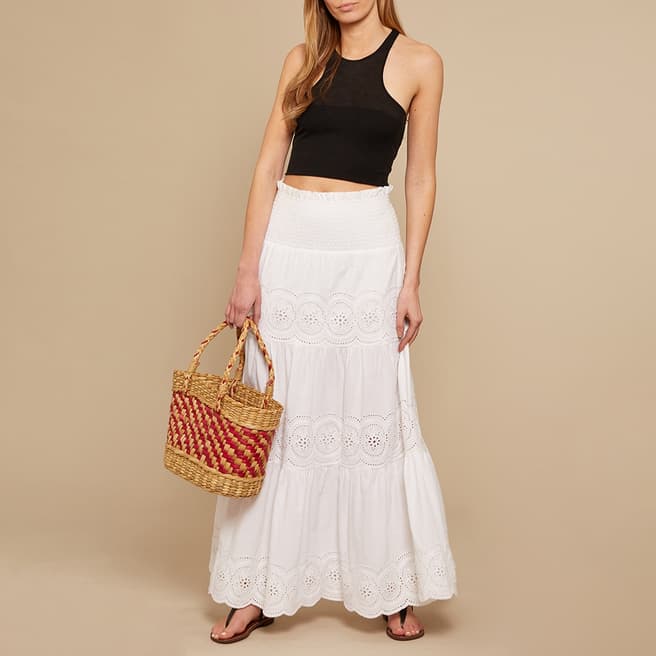 N°· Eleven White Cotton Broderie Anglaise Maxi Skirt