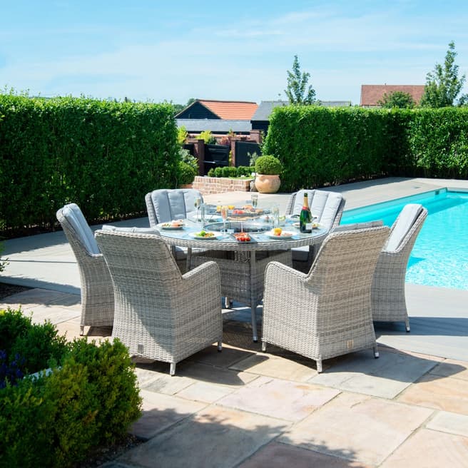 Maze SAVE £550 - Oxford 6 Seat Round Fire Pit Dining Set with Venice Chairs and Lazy Susan