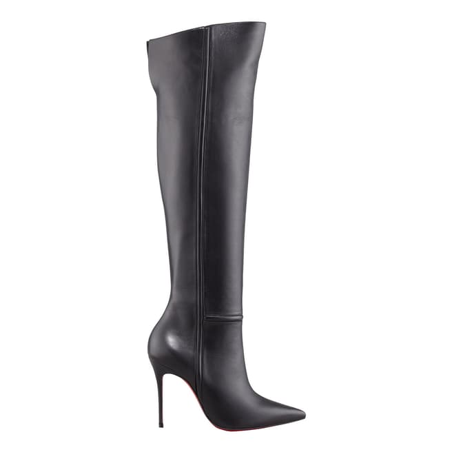 Black Leather Over the Knee Boots 10cm Heel - BrandAlley