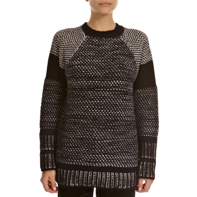 Black/White Textured Tweed Wool/Mohair Blend Jumper - BrandAlley