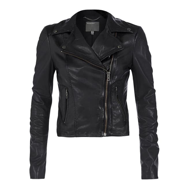 Black Indus Leather Biker Jacket - BrandAlley