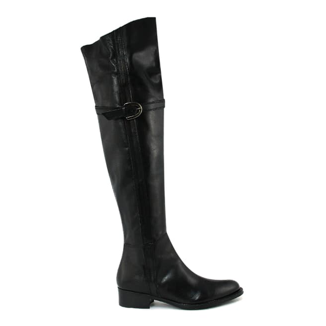 Black Leather Long Boots Heel 3.5cm - BrandAlley