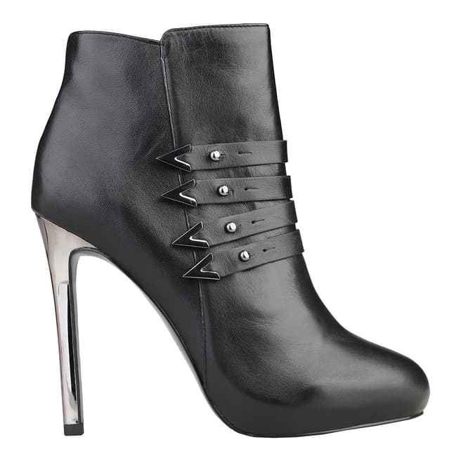 Black Leather Strap Ankle Boots Heel 12cm - BrandAlley