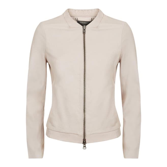 Pale Pink Remy Leather Bomber Jacket - BrandAlley