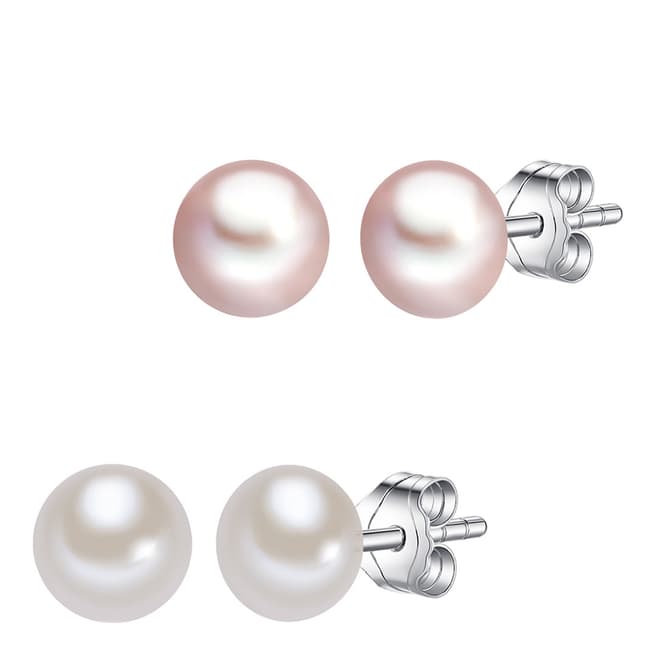 Set of Two White/Pale Pink Freshwater Pearl Stud Earrings - BrandAlley