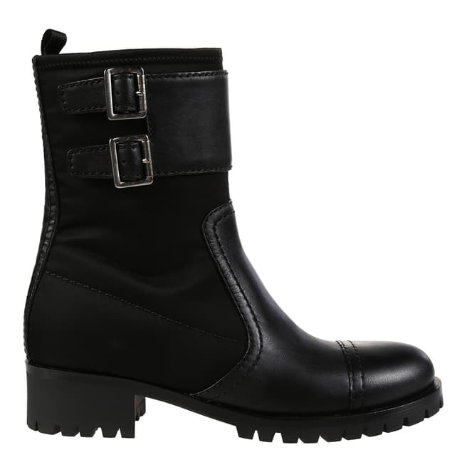 Black Leather Buckle Calf Boots Heel 4cm - BrandAlley