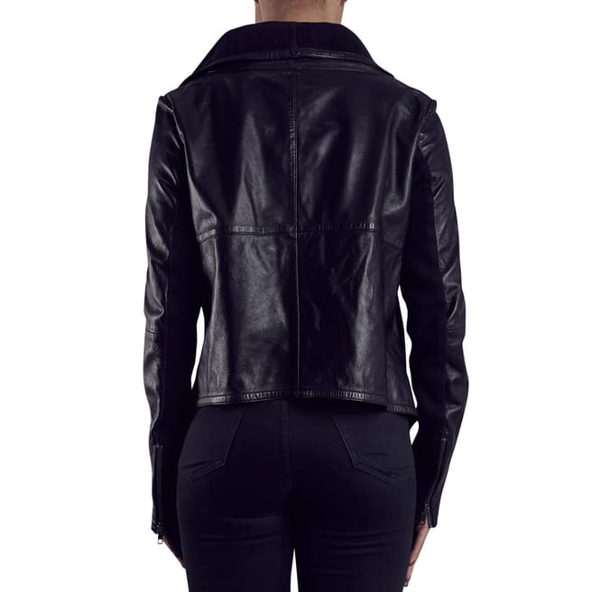 Black Sabina Drape Leather Jacket - BrandAlley
