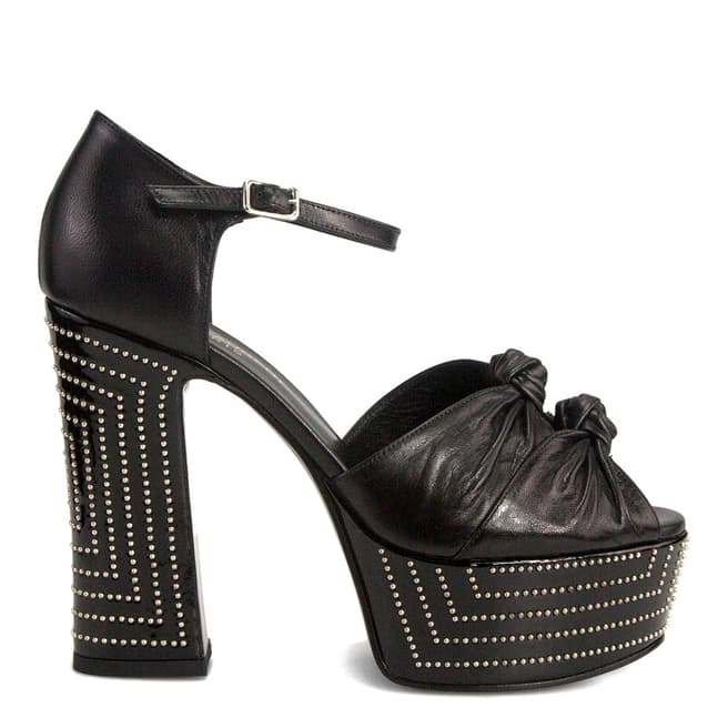 Black Leather Platform Sandals Heel 12cm - BrandAlley