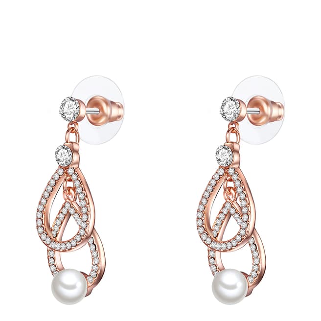 Rose Gold White Pearl Chandelier Earrings 6mm - BrandAlley