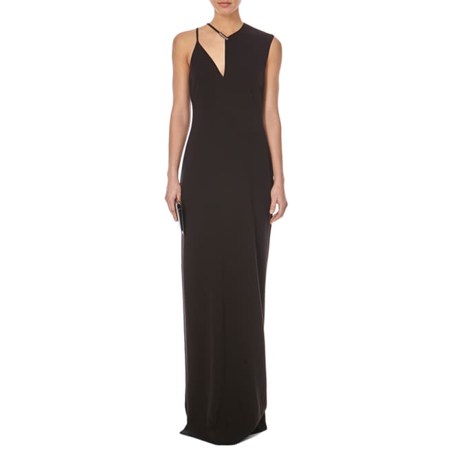 Black Crepe Asymmetrical Sleeve Evening Dress - BrandAlley