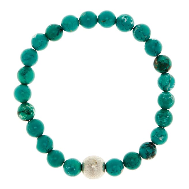 Brushed Sterling Silver Plated Turquoise Bracelet - BrandAlley