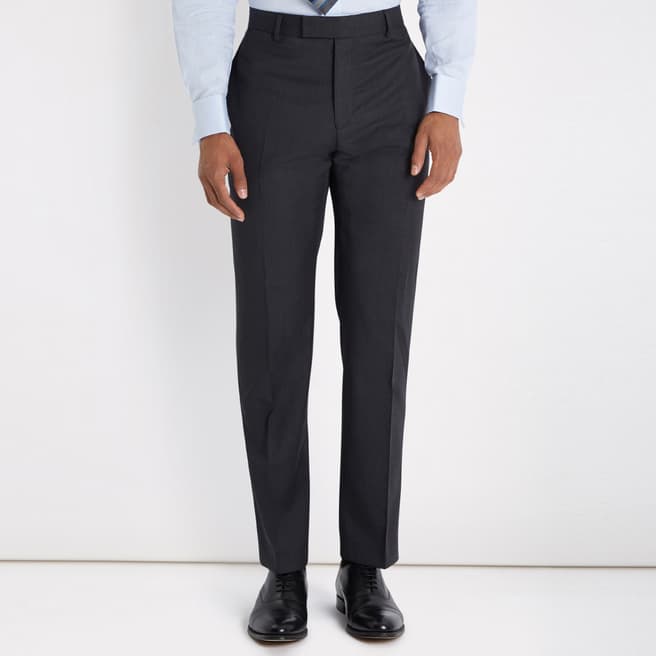 Dark Grey Wool Regular Fit Plain Twill Trousers - BrandAlley