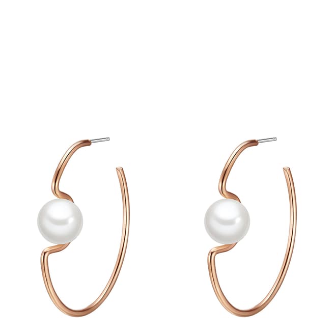 White Pearl Rose Gold Plated Hoop Earrings - BrandAlley