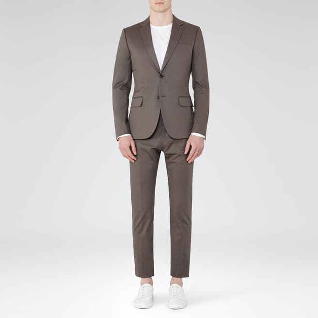 Taupe Statten Slim Stretch Cotton Suit Jacket - BrandAlley