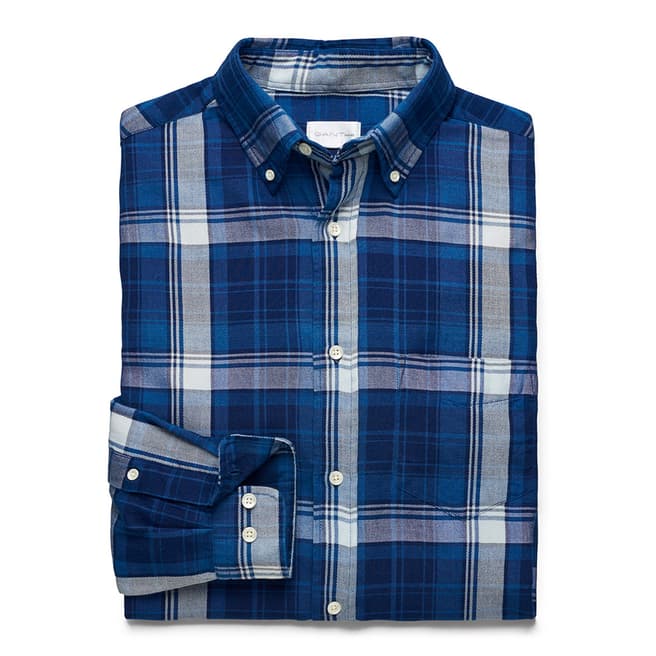 Navy/Blue Loose Button Down Indigo Oxford Check Cotton Shirt - BrandAlley