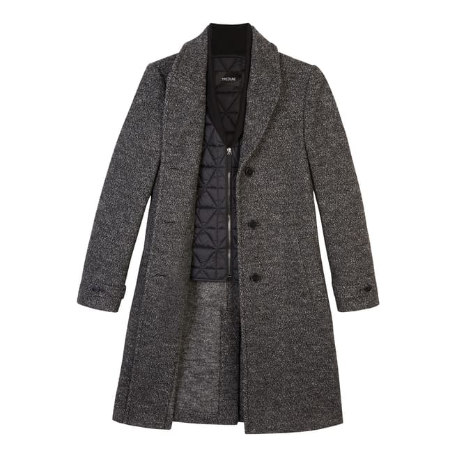 Grey Jacquard Single Breasted Double Wool Coat - BrandAlley