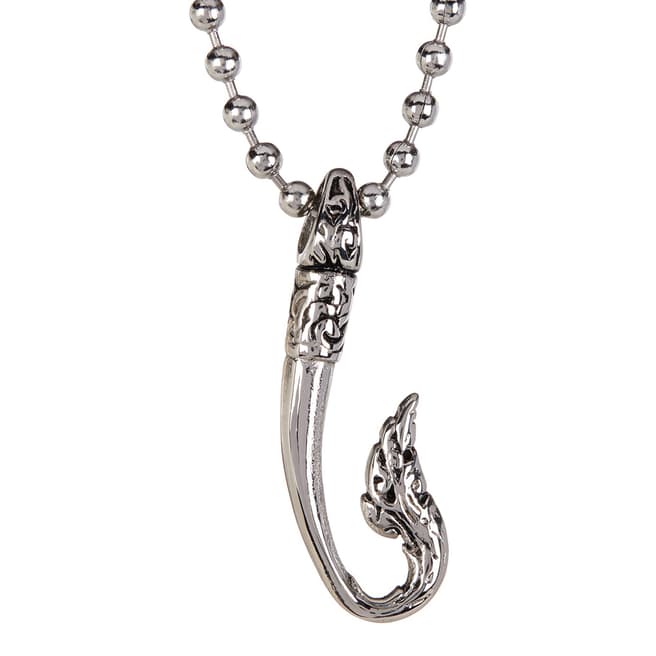 Silver Carved Fishing Hook Pendant Necklace - BrandAlley
